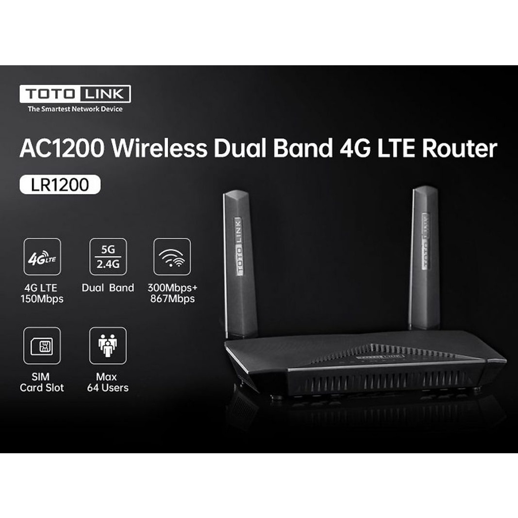 Router - Bộ phát wifi không dây Totolink LR1200 4G LTE băng tần kép AC1200