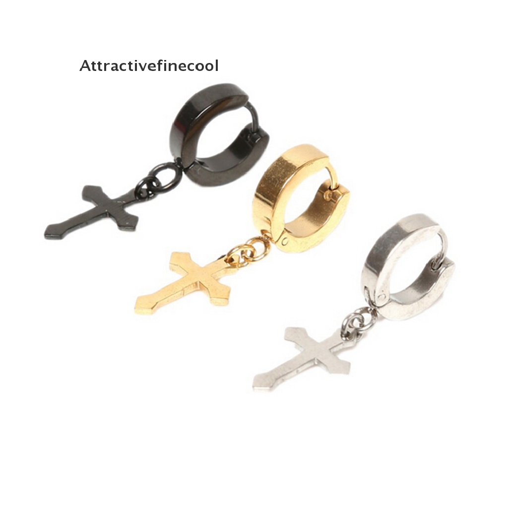 1 Khuyên Tai Hình Thánh Giá Chất Liệu Thép Titan Kích Thước 4 * 9cm