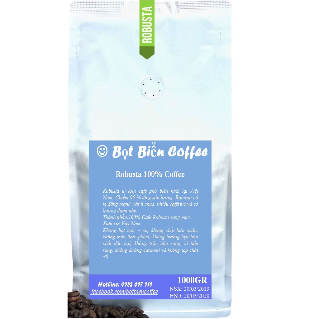 Cà phê hạt rang nguyên chất robusta 500g - coffeebotbien