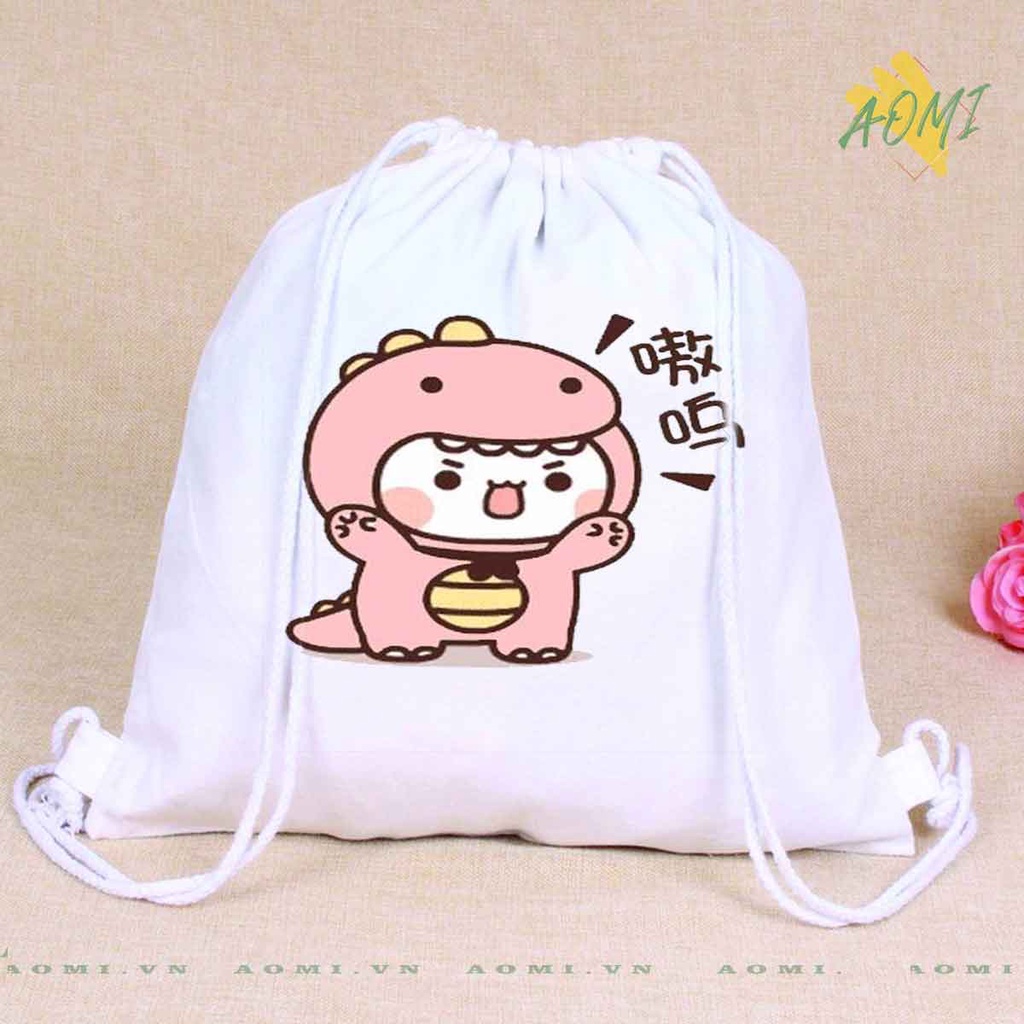 BALO MINI hoat hình khủng long cute AOMIVN DÂY RÚT ĐEO VAI 33x38cm NHỎ XINH UNISEX CHẤT CANVAS CUTE TIỆN ÍCH DU LỊCH