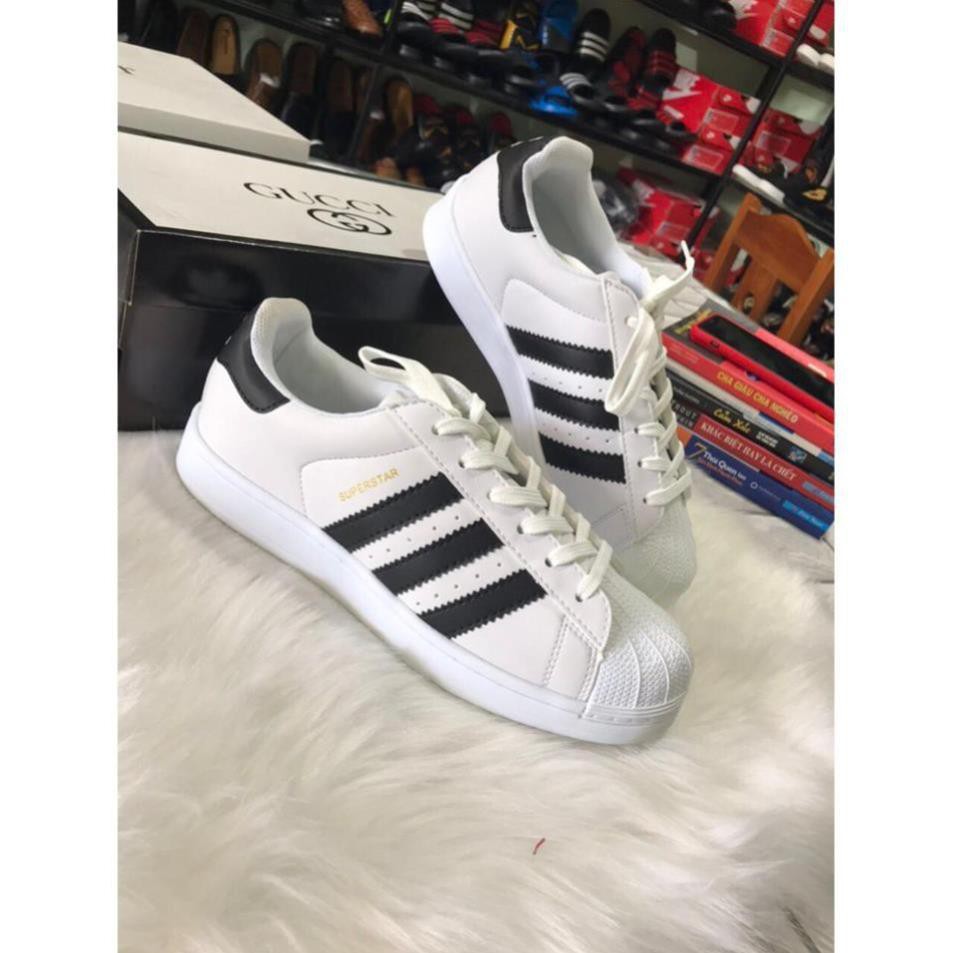 6/6 [Xả Kho] Giày adidas mũi trơn trắng 3 sọc .