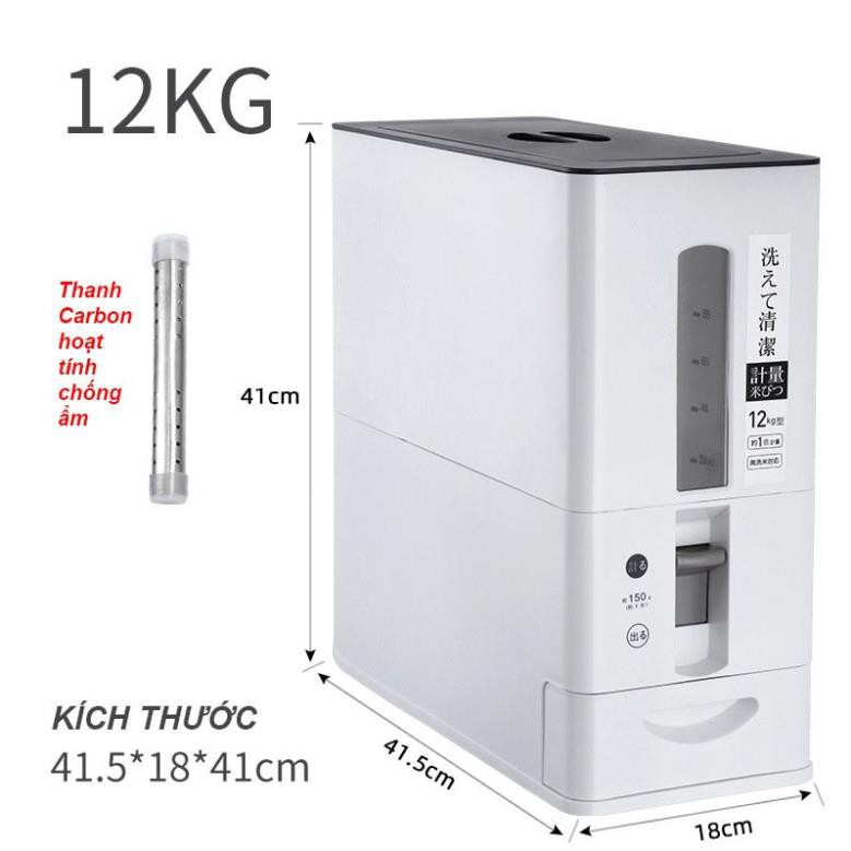 Thùng đựng gạo thông minh Nhật Bản 12kg-Thiết kế kín giữ gạo luôn thơm ngon (hàng cao cấp có sẵn)