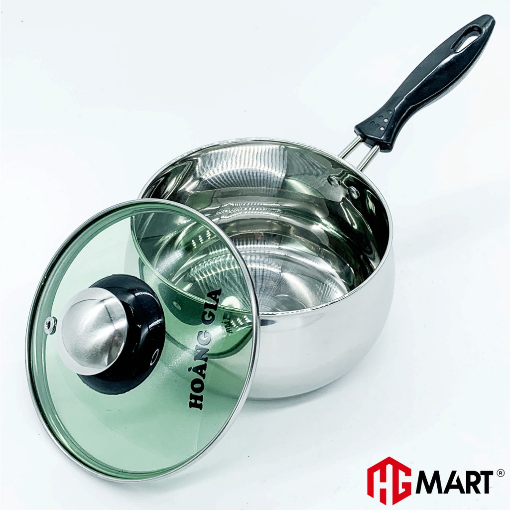 Nồi nấu cháo bột cho bé inox 304 2 đáy bếp từ nắp kính chống nóng HG Mart [Bảo hành 12 tháng]