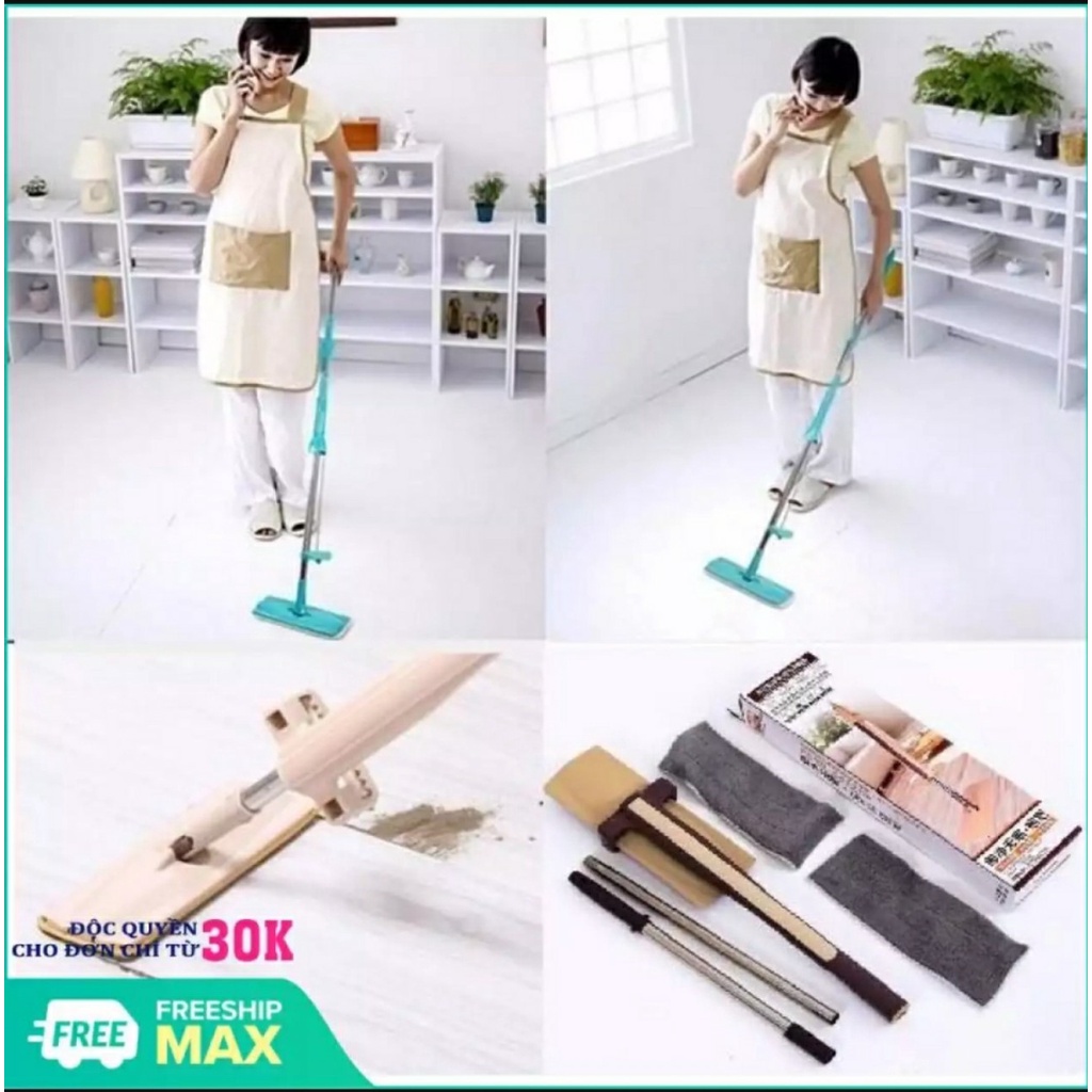 |TẶNG THÊM MIẾNG LAU | Cây Lau Nhà Thông Minh, Cây Lau Nhà công Nghiệp 360 Tự Vắt Cực Khô Spin Mop- Xoay 360 Độ, Gọn Gàn