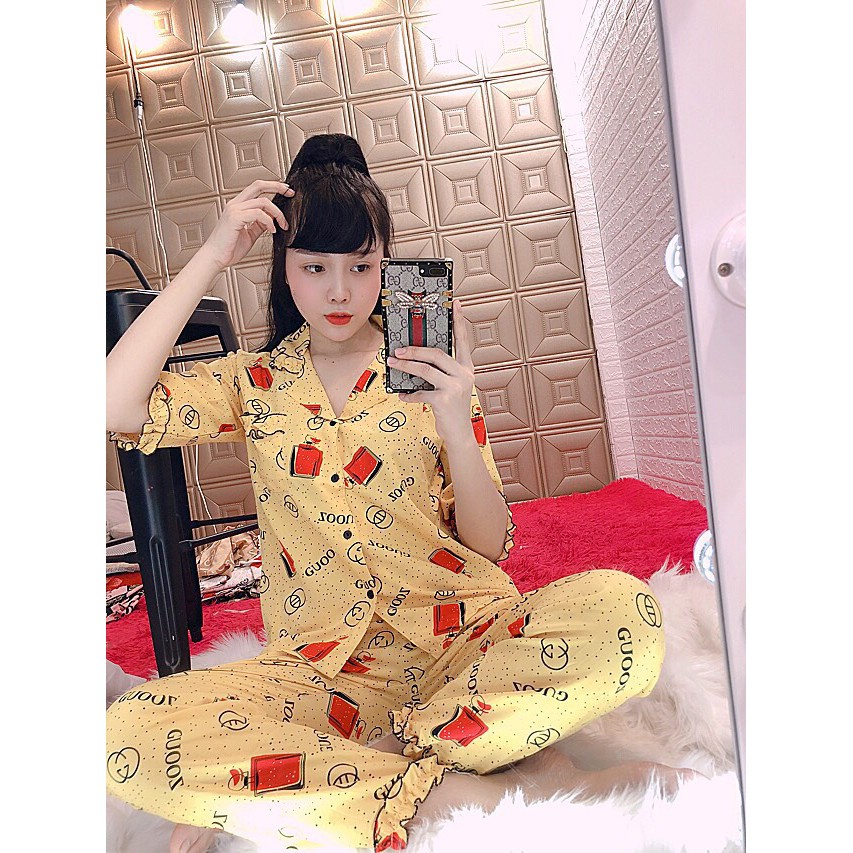 Set  Đồ Bộ Pizama Nữ Mặc Nhà Lụa Mịn Cao Cấp Phối Nhiều Họa Tiết Siêu Đẹp Kèm Hình Thật Tự Chụp