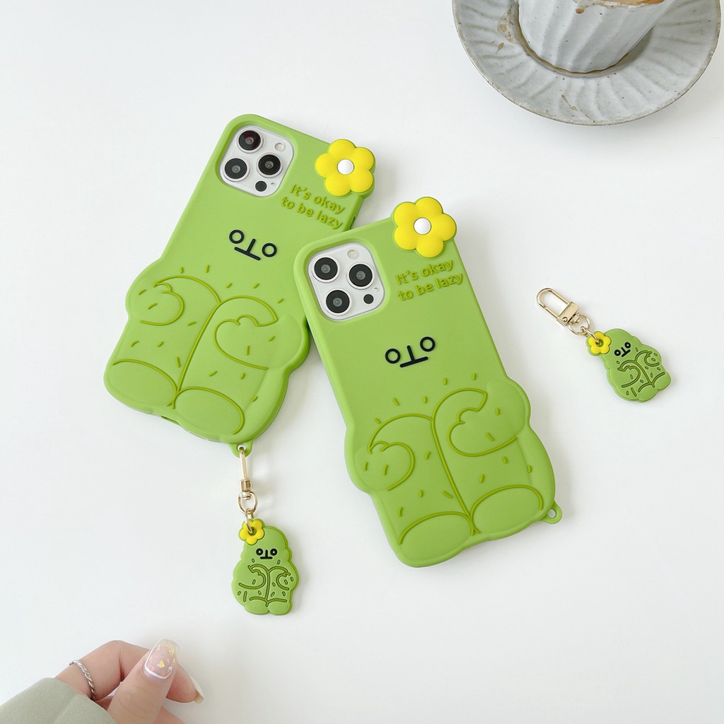 Ốp Điện Thoại Silicon Mềm Hình Gấu Và Xương Rồng Màu Xanh Lá Cho iphone 13 pro max 12 pro max 11 pro max xs max xr x 7 8 plus