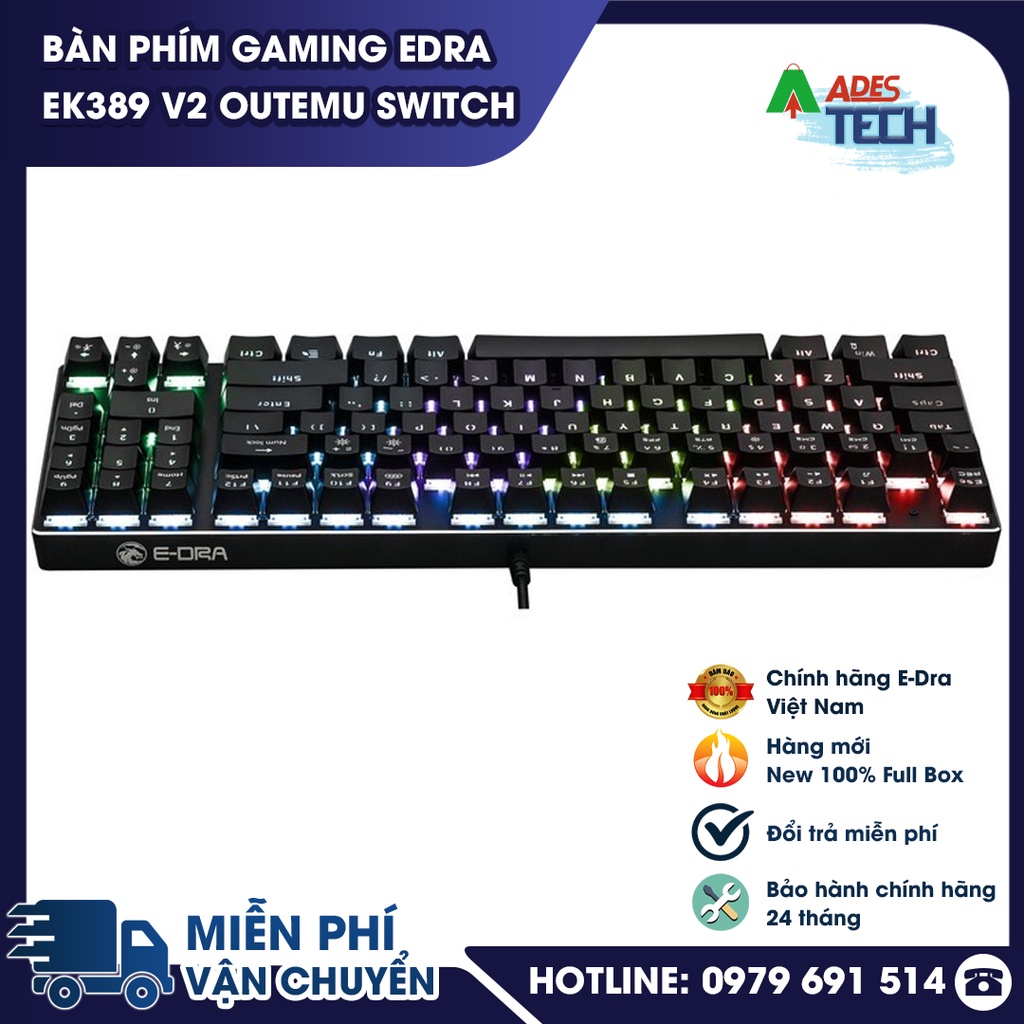 Bàn Phím Cơ Gaming EDra EK389 V2 LED Rainbow  | Bàn Phím Cơ Có Dây | Bảo Hành 24 Tháng
