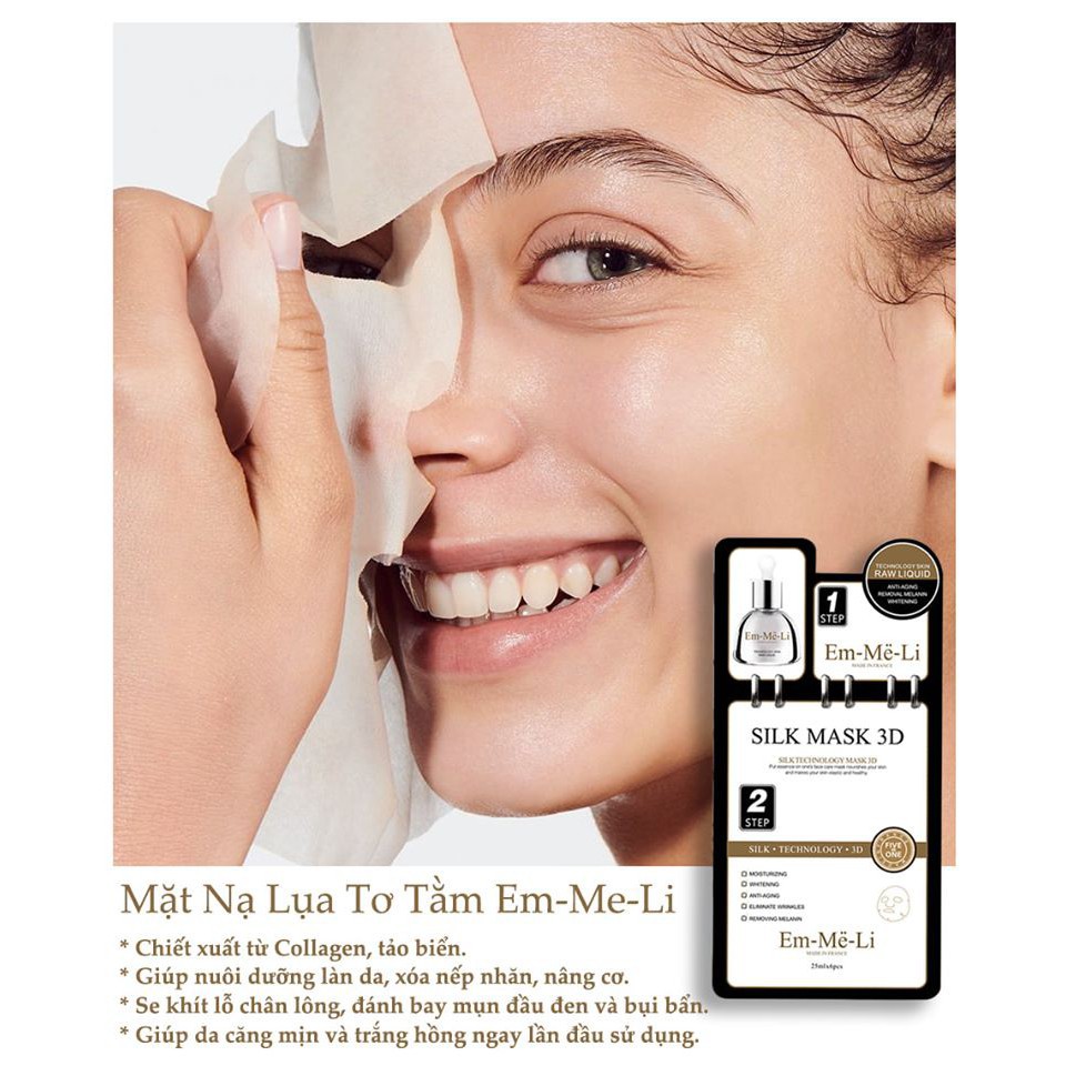 MẶT NẠ TƠ TẰM EM-ME-LI SILK MASK 3D XUẤT XỨ TỪ PHÁP HỘP 6 MIẾNG X 25ML