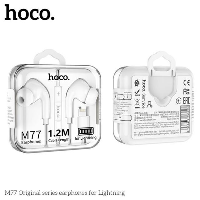 Tai nghe nhét tai chân cổng jack Lightning Hoco M77 có dây có mic cho iphone ipad nút su mềm[Hoco Đà Nẵng]