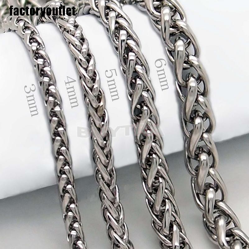 3 / 4 / 5 / 6MM MENS Bạc Thép không gỉ Lúa mì bện dây chuyền Vòng cổ mát mẻ
