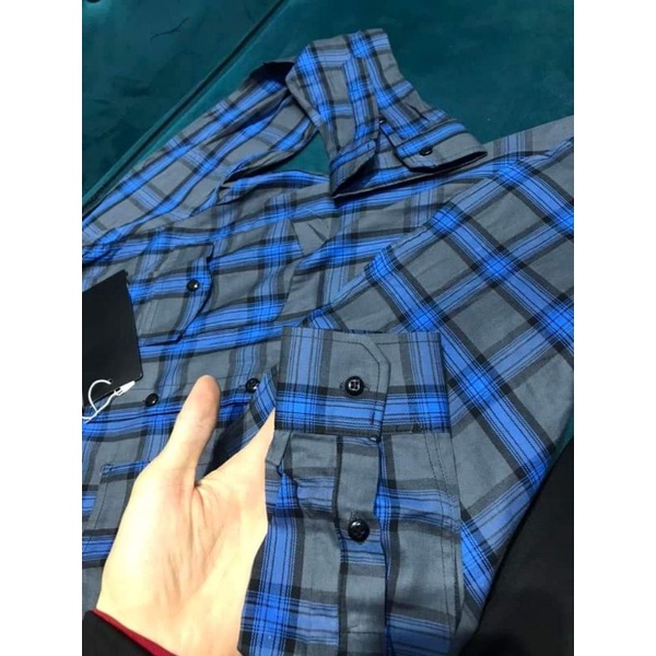 Áo sơ mi bbr dài kẻ sọc caro phối 2 màu 2 túi ngực , chất liệu cotton không phai màu