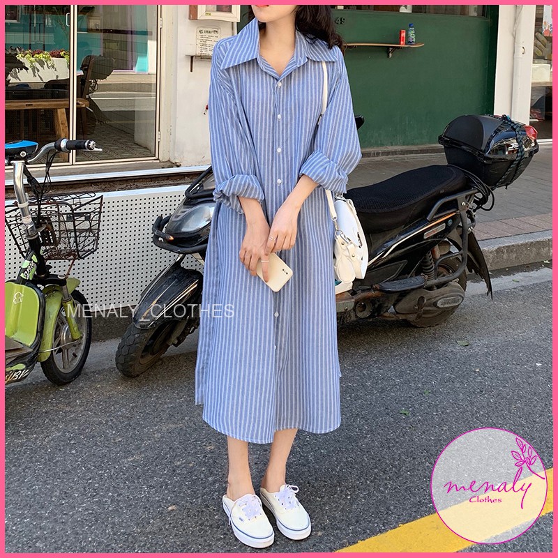 Váy sơ mi xuông rộng dài tay VH028, mẫu váy ulzzang style hàn quốc kiểu dáng năng động trẻ trung, bầu bí bon chen