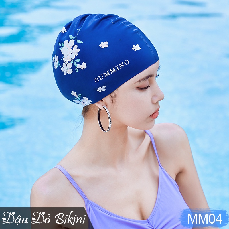 Mũ bơi nữ chống nước, nón bơi Silicon co giãn đa chiều, hoạt tiết đẹp, sang trọng, bảo vệ tóc và da đầu khi bơi | MM04