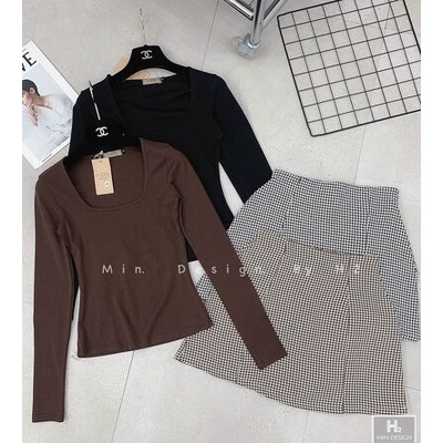 Chân váy chữ A kẻ zíc zắc cạp cao