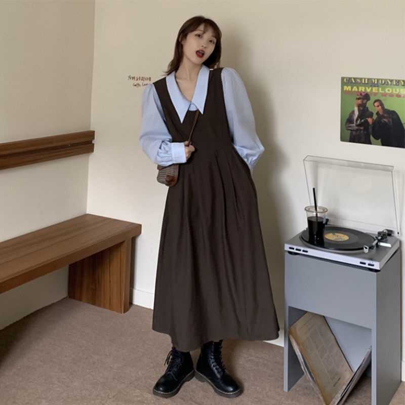 Đầm yếm dáng rộng xếp ly phong cách thời trang xuân thu mới