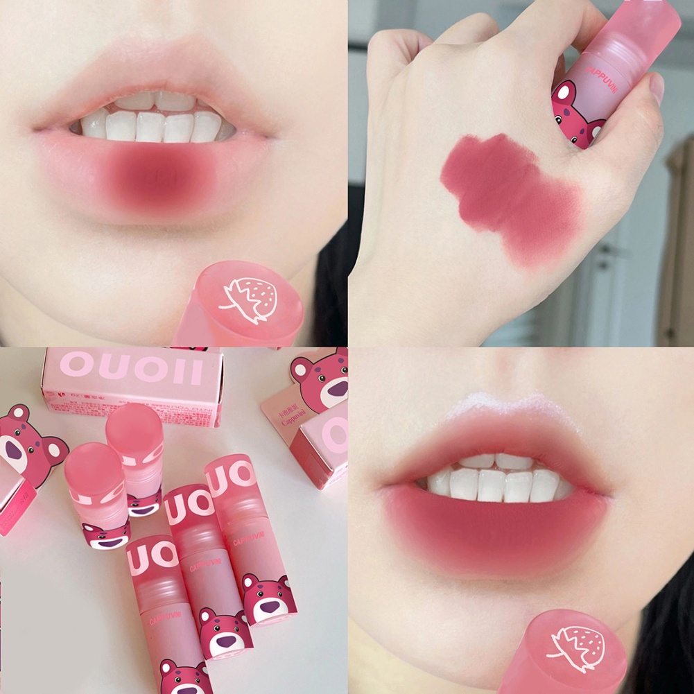 Cappuvini Son Lì Nhung Lụa Trượt Miệng Đỏ Hồng Dễ Thương Son Môi Gấu ^ MK ^