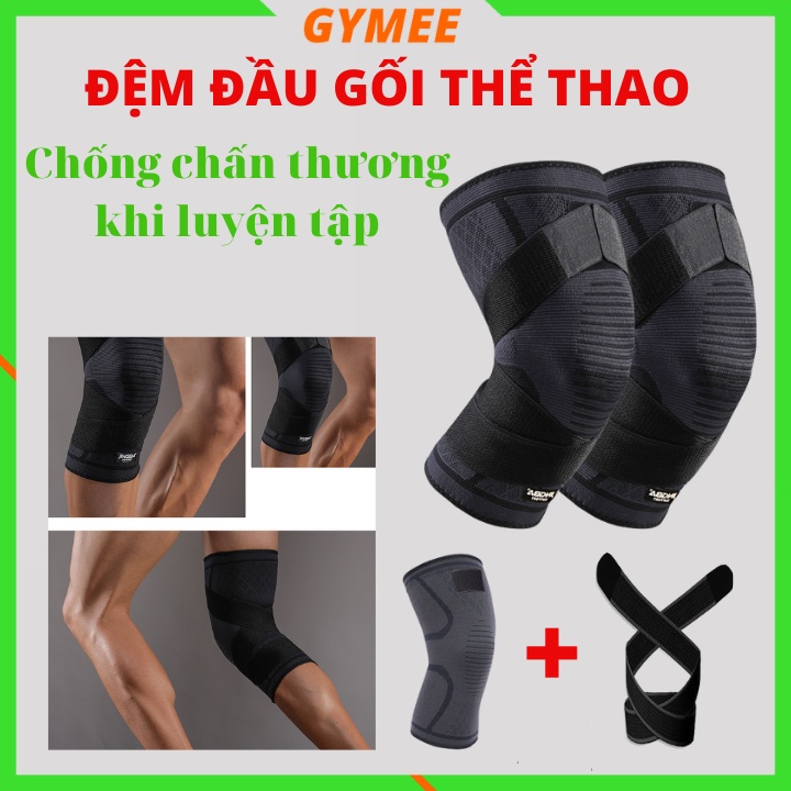 Bảo vệ đầu gối, Bó gối thể thao đàn hồi đa chiều, Miếng đệm đầu gối  thoáng khí chống trượt kèm dây đai trợ lực