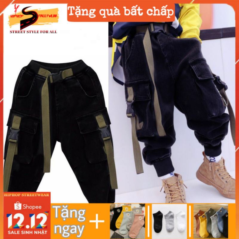 Quần Jogger Nhung Lót Lông Bo Gấu Bé Trai Phối Túi Hộp Phong Cách HIPHOP STREETWEAR Siêu Đẹp Năng Động