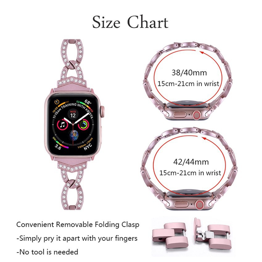 Dây đeo thép không gỉ đính đá thích hợp cho Apple Watch 7 6 Se 5 4 3 2 Iwatch 41mm 45mm 44mm 42mm 40mm 38mm T500 W26