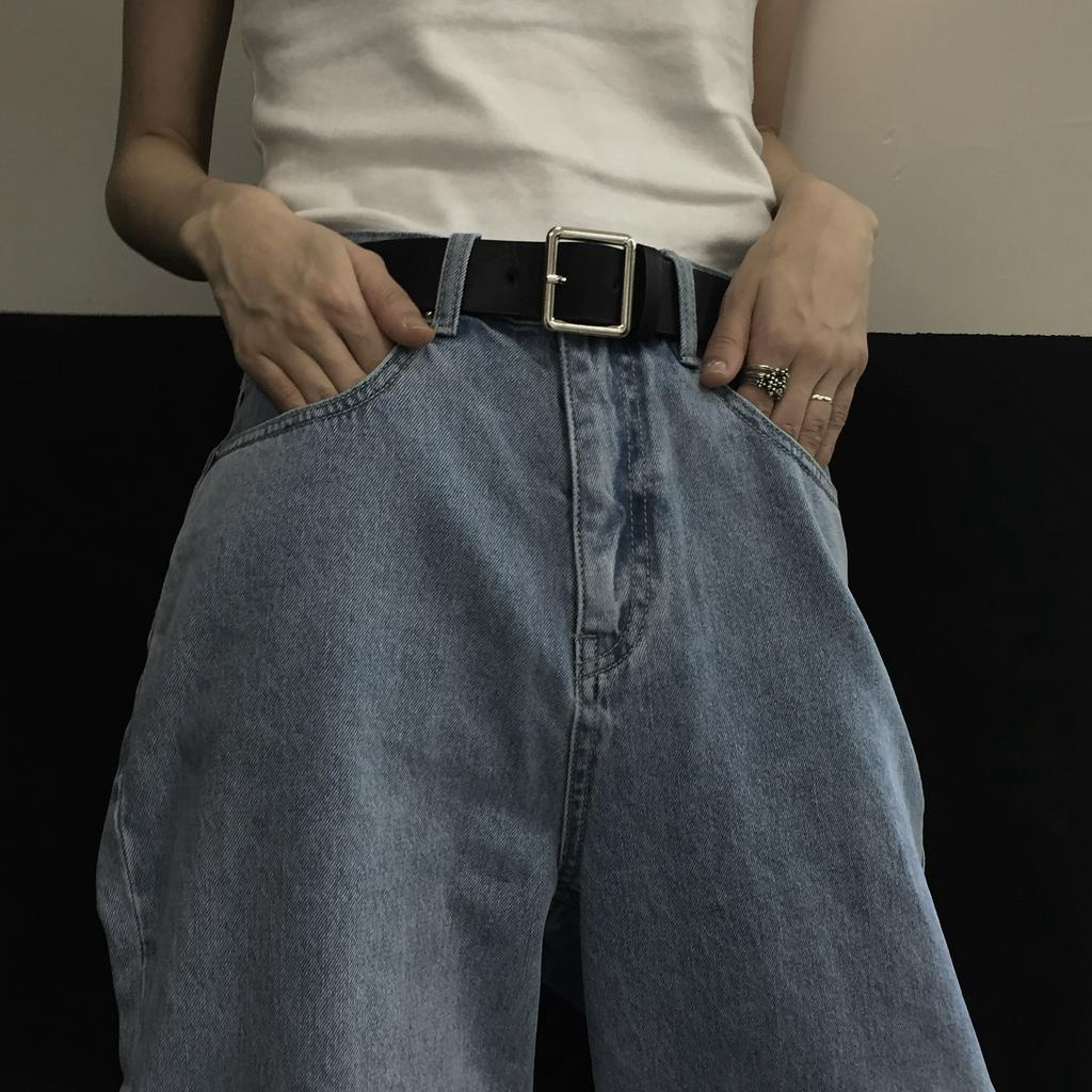 Thắt lưng da pu khóa vuông phong cách hip hop hàn quốc
