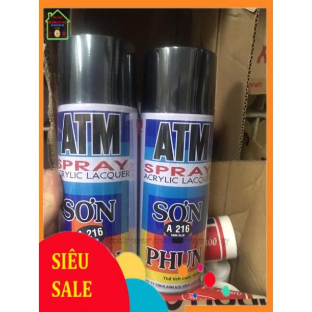 [ XẢ KHO ] Sơn phun ATM màu xanh đen Dark Blue A216, sơn xịt xanh đen