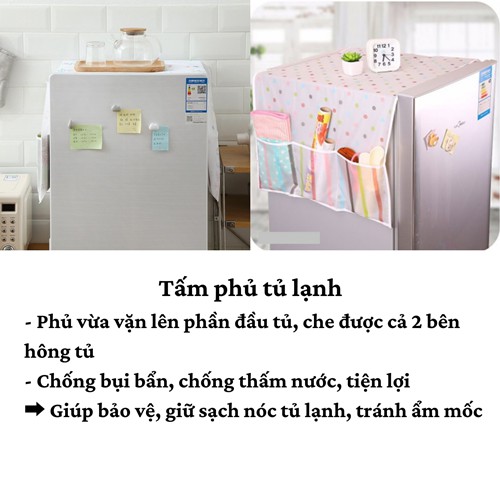 [BỀN ĐẸP] Khăn phủ tủ lạnh  Tấm phủ tủ lạnh bằng vải nilon có túi đựng đồ chống bám bụi chống thấm nước giá rẻ