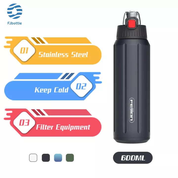 Fjbottle Bình Chân Không Bằng Thép Không Gỉ & Bình Giữ Nhiệt 600ML(21Oz) Bình Nước Thể Thao Cách Nhi