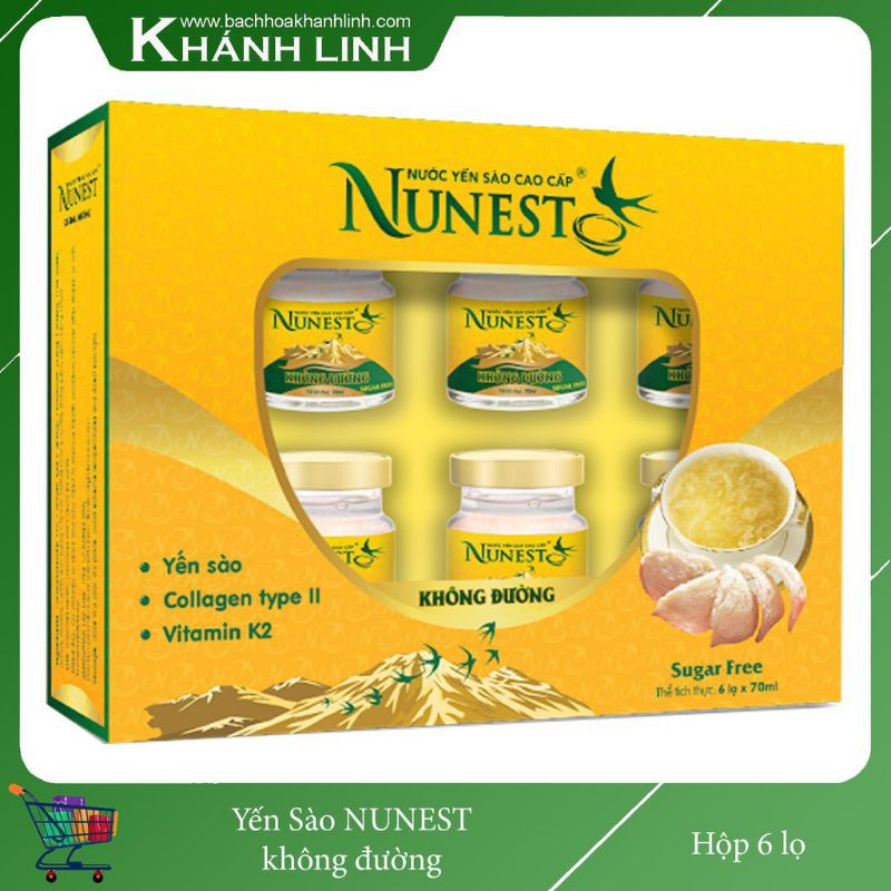 {CÓ QUÀ}Lốc 6hộp yến sào NUNEST có đường ,ko đường lục bảo ,sâm coliagen ii vitamin K2 15%yến 70ml