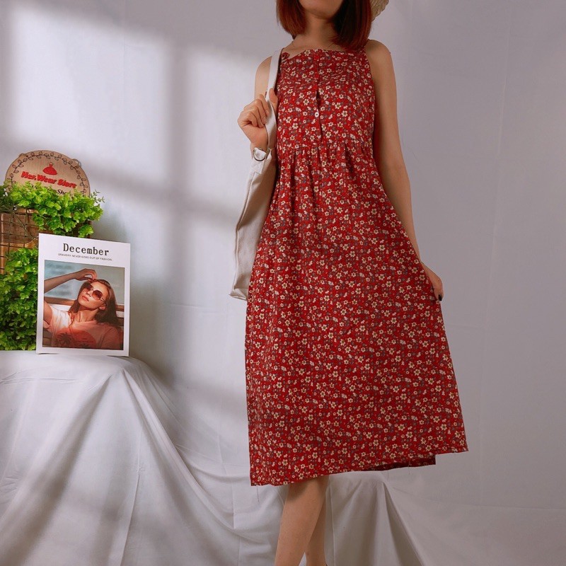 Váy (Đầm) hoa nhí vintage hai dây nữ phong cách Ulzzang Hàn Quốc | BigBuy360 - bigbuy360.vn
