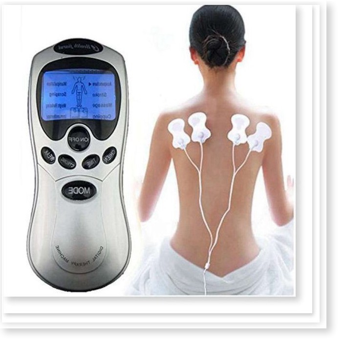 Máy massage xung điện 4 miếng dán vật lý trị liệu mát xa châm cứu bấm huyệt cầm tay lưng cổ vai gáy