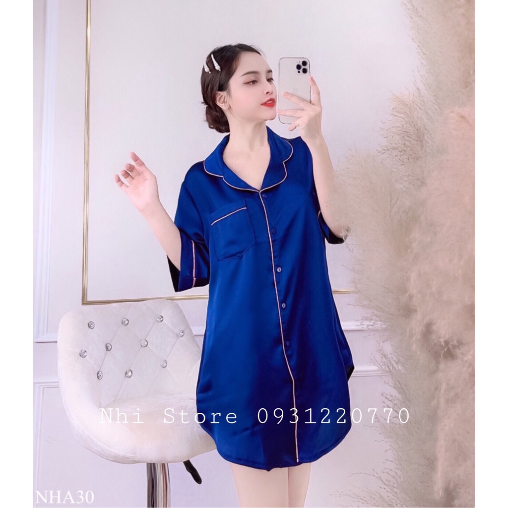 ( Freeship 50k ) Đầm Ngủ Pijama Lụa Satin Tay Lửng Kèm Quần Ngắn Sexy Feesize Dưới 57kg