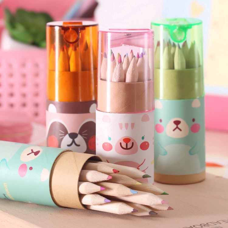 Hộp 12 bút chì màu thiết kế ống hoạt hình xinh xắn phong cách Hàn Quốc