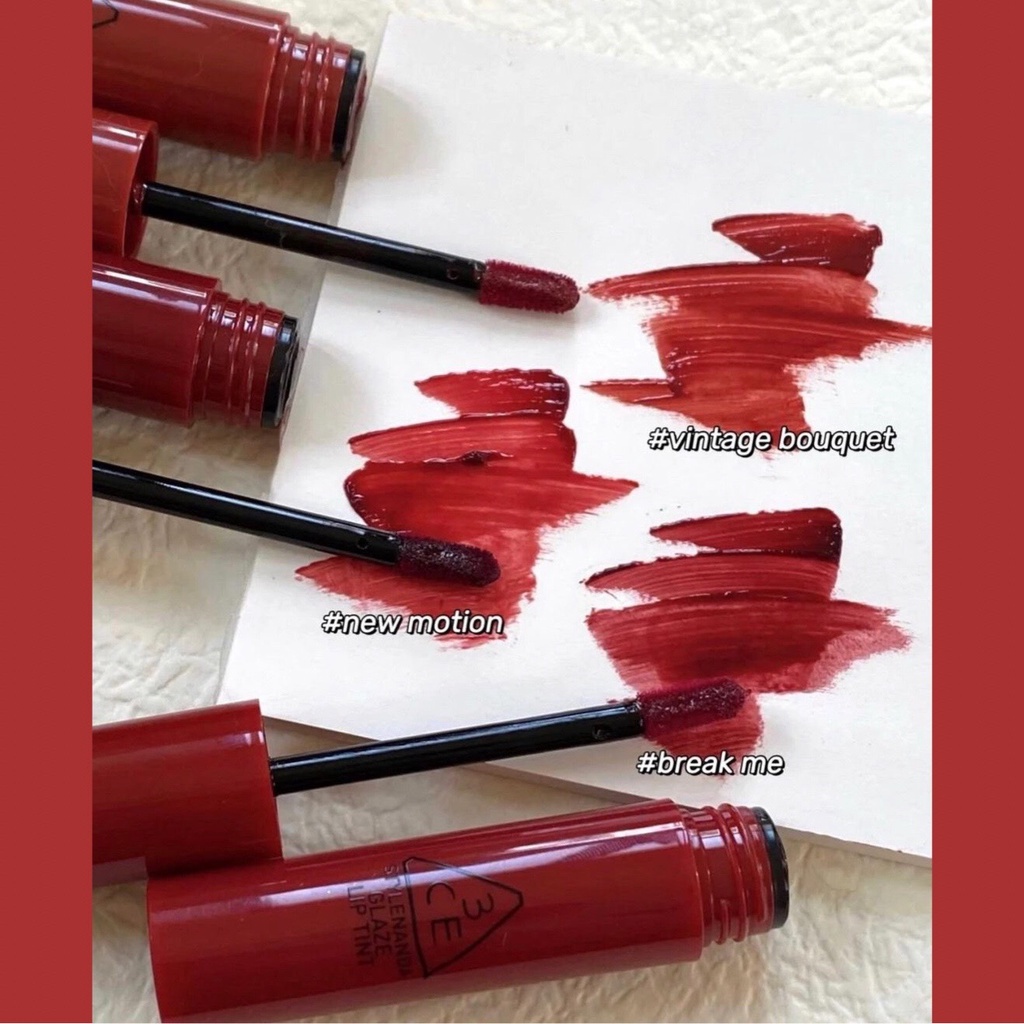 Son 3ce chính hãng, Son 3CE Glaze Lip Tint hàn quốc kem bóng đỏ đất đỏ lạnh - Cosmetic999