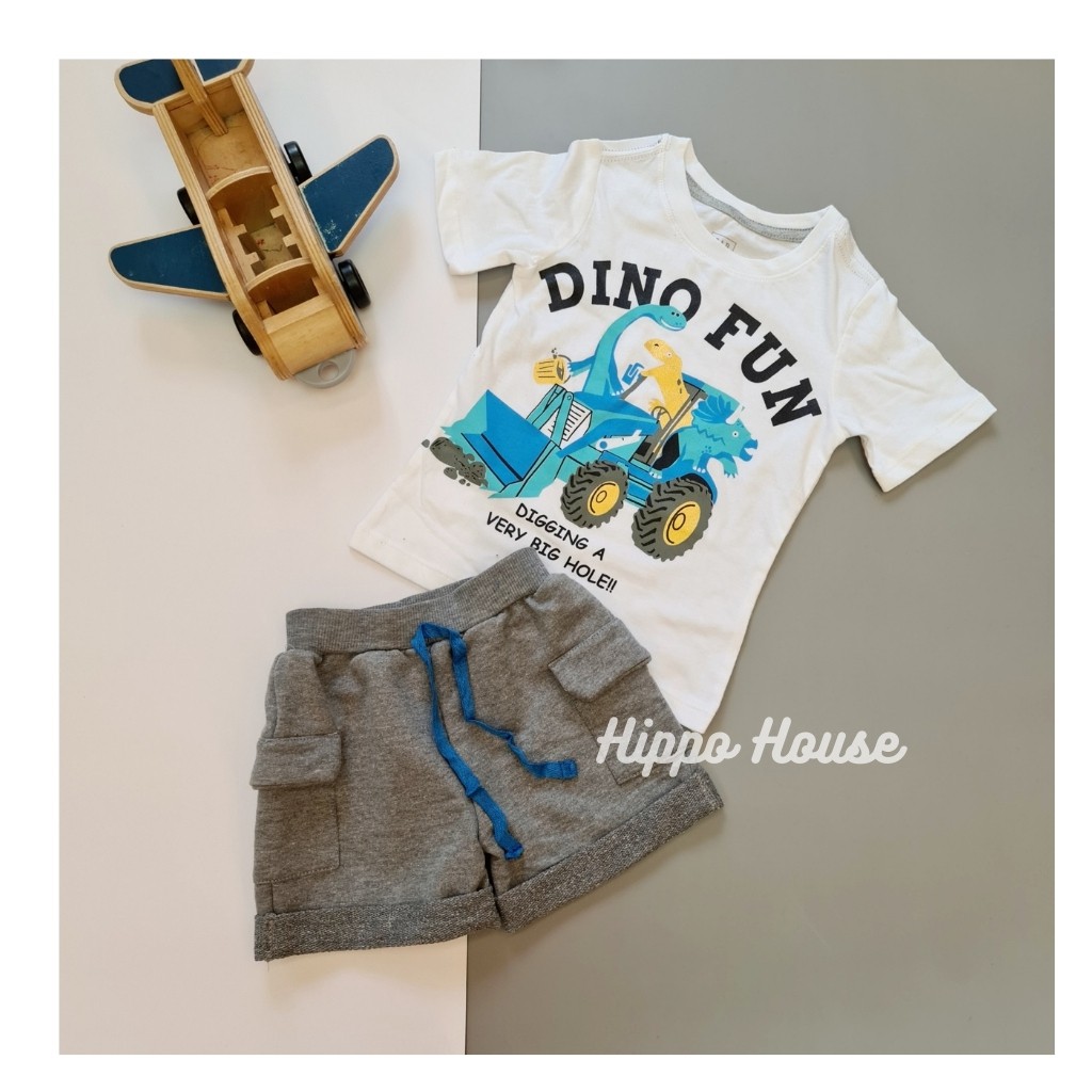 Bộ Cộc Tay bé Trai Cotton quần Da Cá Nhiều Mẫu Size 1-7T Hippo House