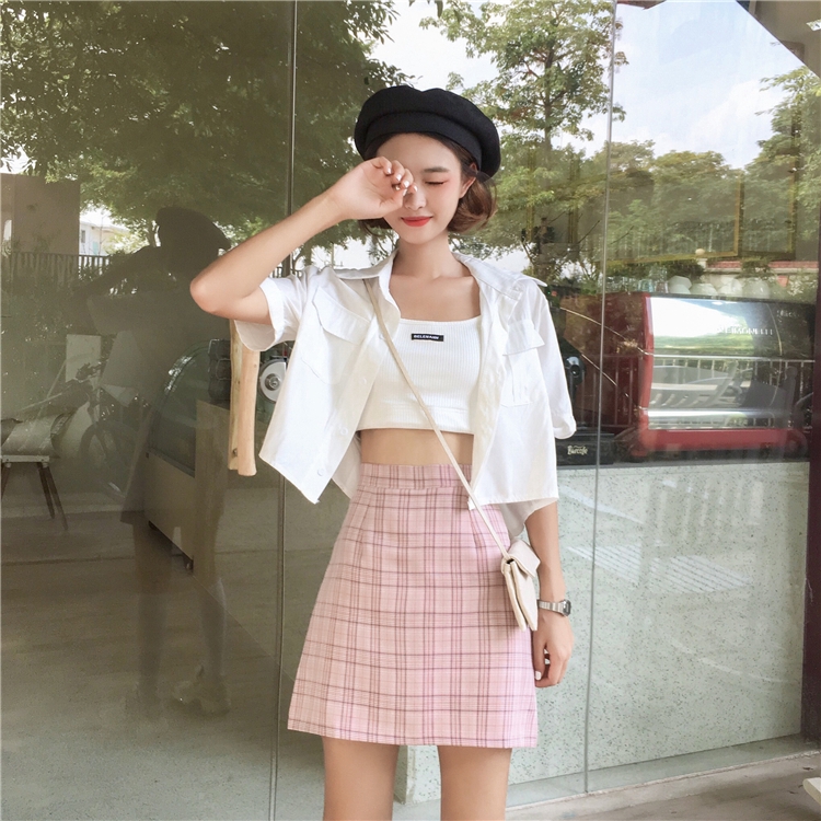Chân váy lưng cao hoạ tiết sọc ca-rô phong cách retro | BigBuy360 - bigbuy360.vn