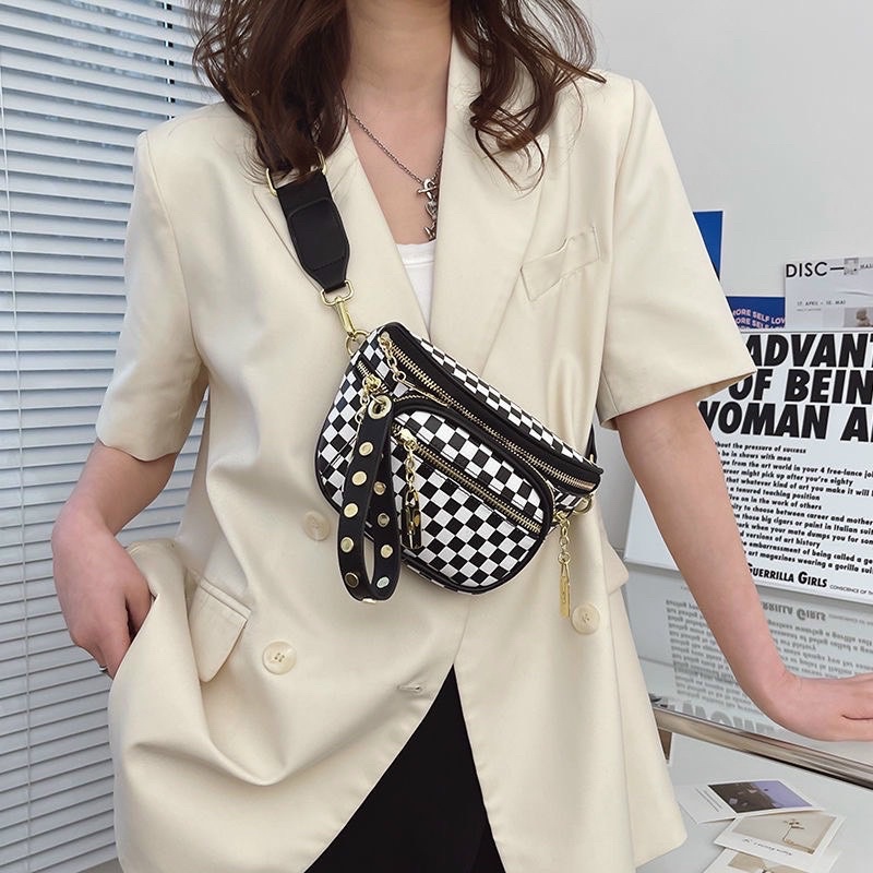 Túi bao tử đeo bụng, đeo chéo nữ hoạ tiết kẻ caro phong cách vintage