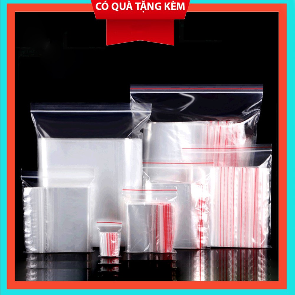 1Kg túi zip chỉ đỏ dày đủ các size, túi Zipper bấm miệng loại dày