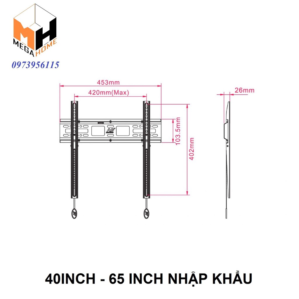 Giá treo tivi thẳng tường dày đẹp cho mọi hãng tivi từ 14inch-65inch đi kèm ốc vít