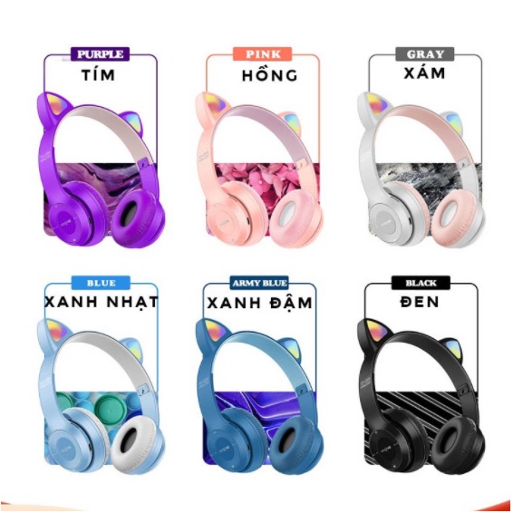 Tai Nghe Mèo Headphone Chụp Tai Bluetooth 5.0 P47M Không Dây - ⚡Hình Tai Mèo Dễ Thương - ⚡Giá Rẻ Siêu - ⚡Cute