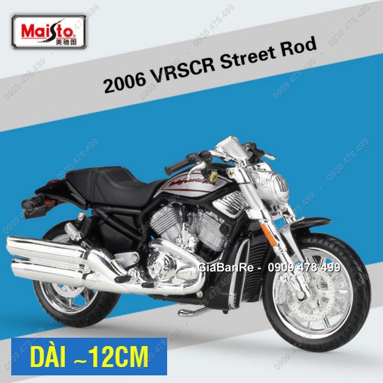 XE MÔ HÌNH TỈ LỆ 1:18 - MOTO HARLEY - 2006 - VRSCR STREET ROD - MAISTO - ĐEN BẠC - 8523