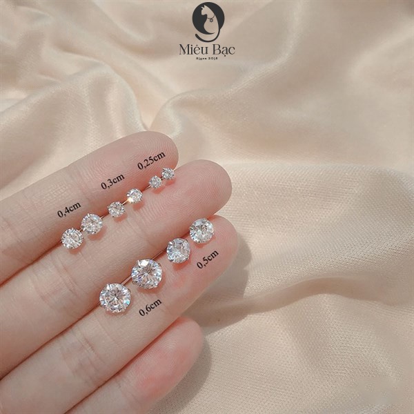 Bông Tai Bạc Nữ MIÊU BẠC Mặt 3 mm đến 6 mm phong cách thời trang Ulzzang Unisex phụ kiện trang sức nữ B000145