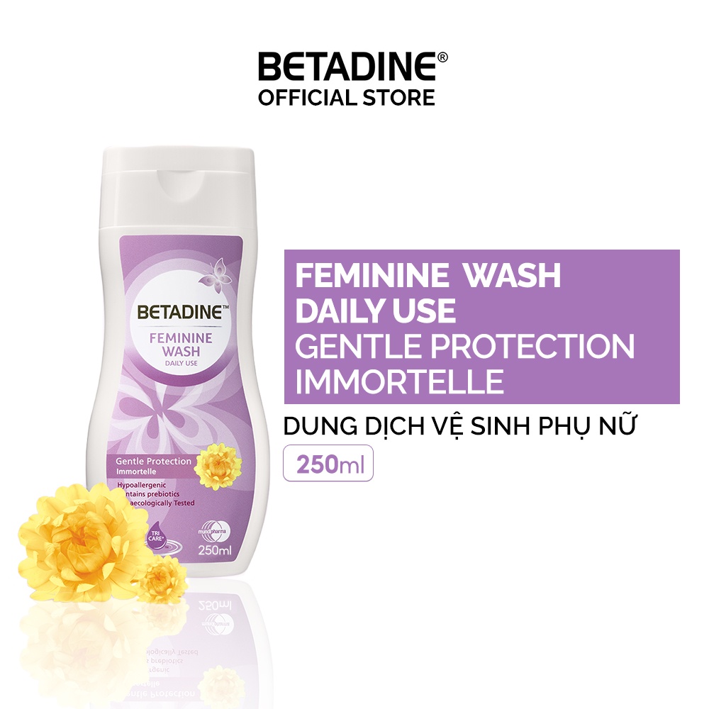 Dung dịch vệ sinh phụ nữ Betadine Feminine Wash Daily Use Gentle Protection Immortelle 250ml