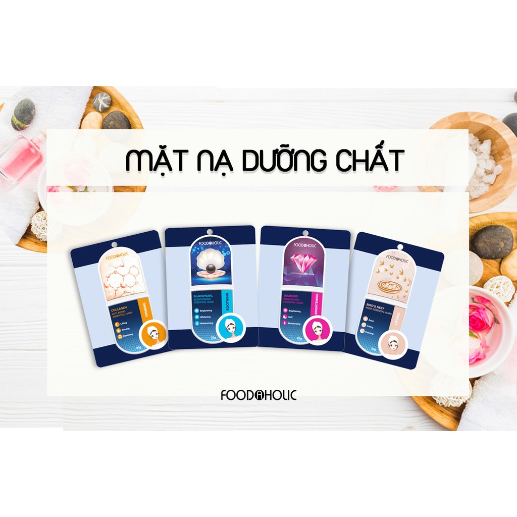 Combo Mix 10 Mặt Nạ Bổ Sung Dưỡng Chất Foodaholic Essential Mask 23g x 10 (Collagen,Blackpearl,Diamond,Bird's Nest)