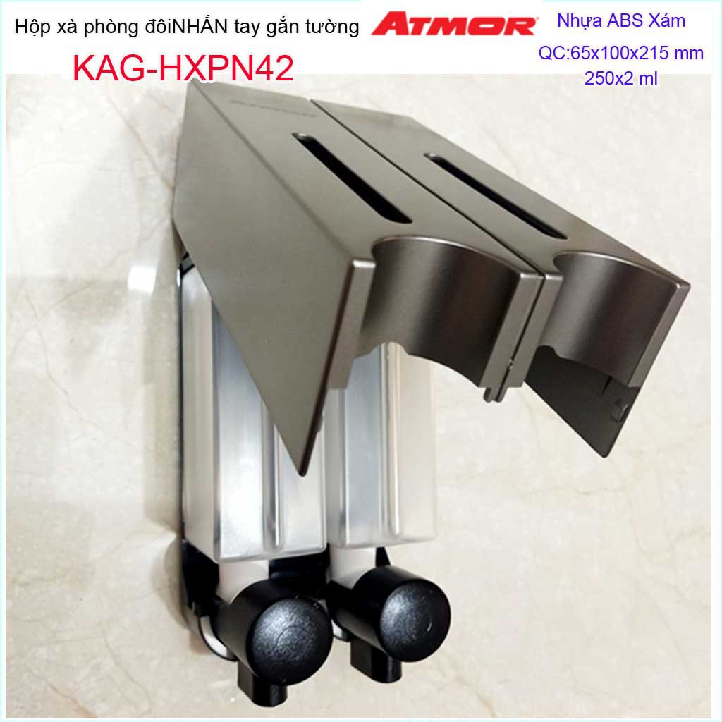 Hộp nhấn xà phòng đôi Atmor  KAG-HXPN42-Xám, hộp đựng xà bông 250ml x2 Dark grey nhấn êm thiết kế đẹp siêu bền