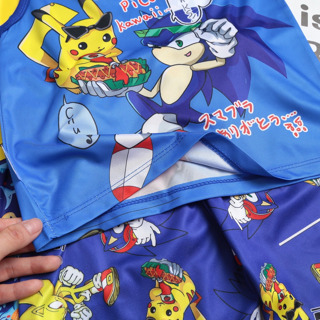 Bộ quần bé trai kiểu dáng sát nách in 3d chất vải sill lạnh mát mịn cho bé từ 12kg đến 30kg