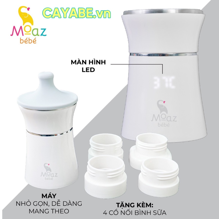 Máy hâm sữa di động cầm tay cho bé không dây MOAZ BÉBÉ MB – 041 nhỏ gọn, máy ủ bình sữa (tặng kèm 4 cổ nối bình sữa)