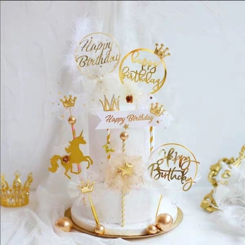 Phụ Kiện Trang Trí Bánh Kem Hình Vương Miện Ngôi Sao Phối Ren Đính Lông Vũ Dễ Thương