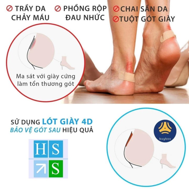 (1 Đôi) 2 Miếng đệm lót giày silicon 4D chống đau chân lót gót giầy êm ái chống trày gót chân (Mầu Vàng, Đen hoặc Trắng)