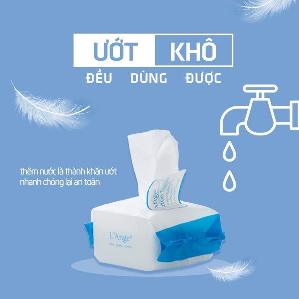 Khăn giấy khô đa năng L'ANGE 100 miếng, khăn vải khô cho bé sợi bông tự nhiên - Monnie Kids