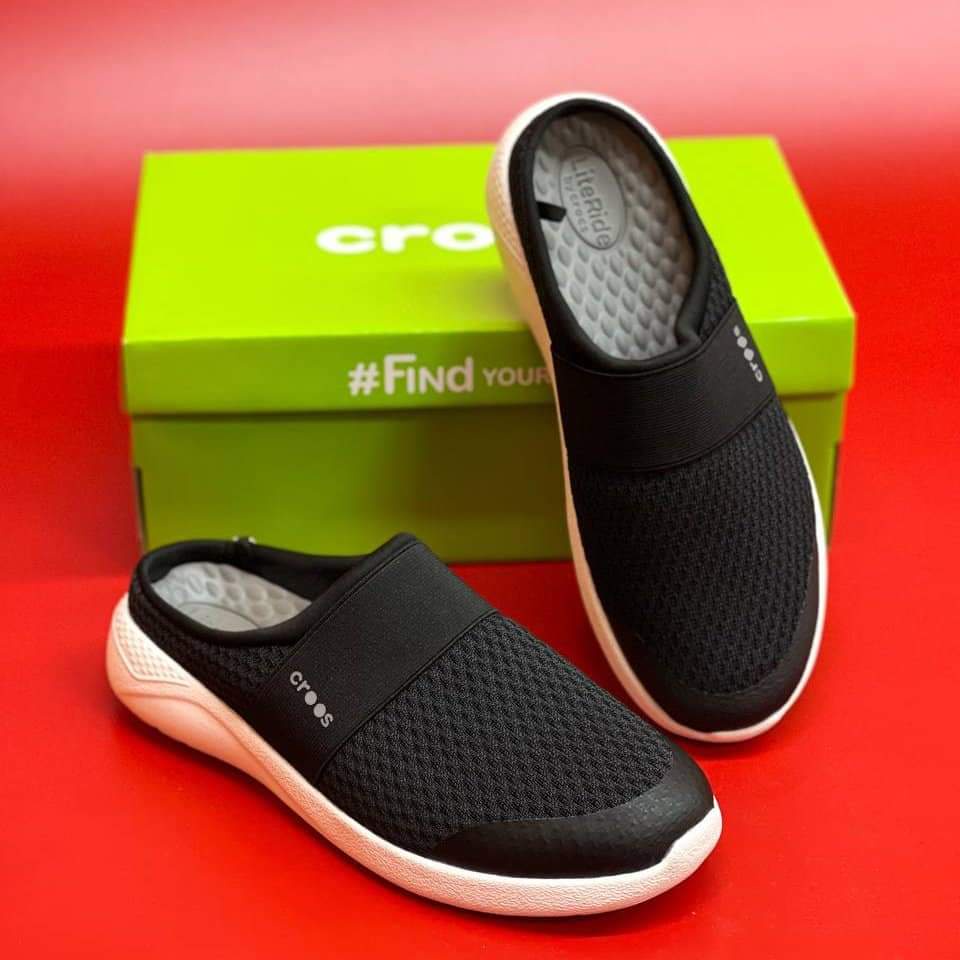 GIÀY SỤC LƯỜI CROCS VẢI LƯỚI LITERID MESH MULE CHO NAM MÀU ĐEN